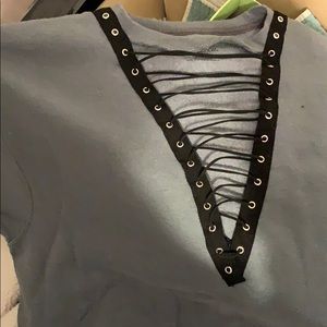 Vintage crew neck sweatshirt with lace up detail